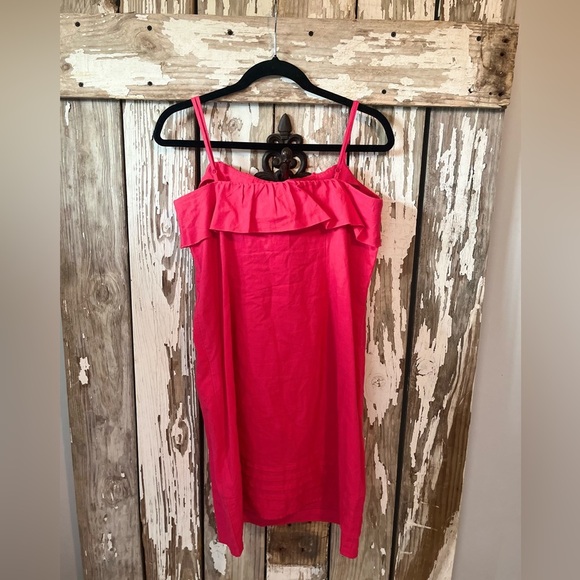 Ann Taylor Loft Linen Cotton slip dress pink ruffle spaghetti strap size 10 pink - Picture 5 of 16